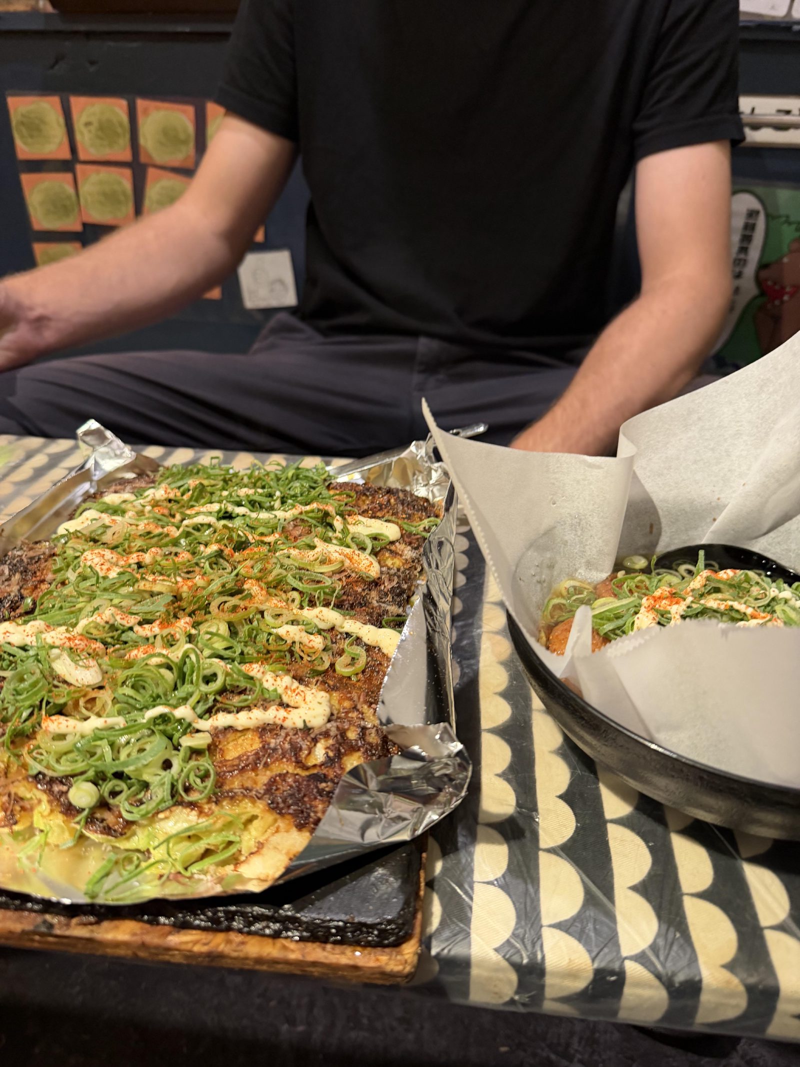 Okonomiyaki, fresh off the griddle